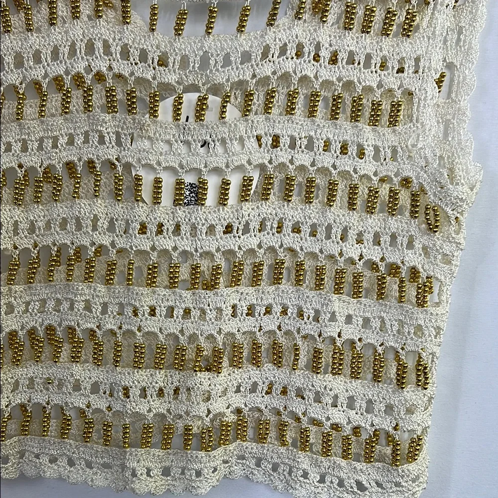 Elegant Cream and Gold Crochet Tank Top beads - Picture 6 of 7